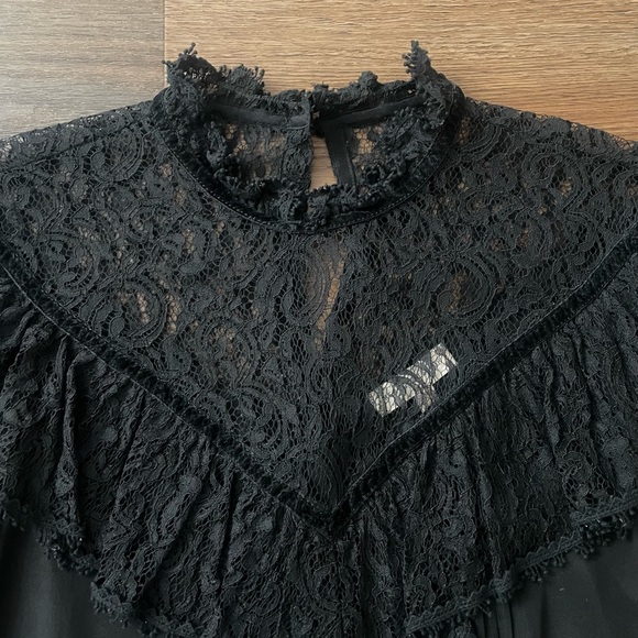 Rebecca Taylor Black Silk & Lace Top With Velvet Trim Size 2 - Picture 10 of 15